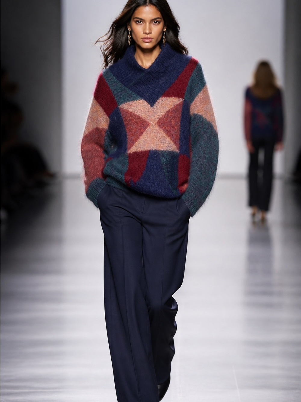 PIP Hues Women's Petite Geometric Multicolor Mohair Sweater Knitted In England